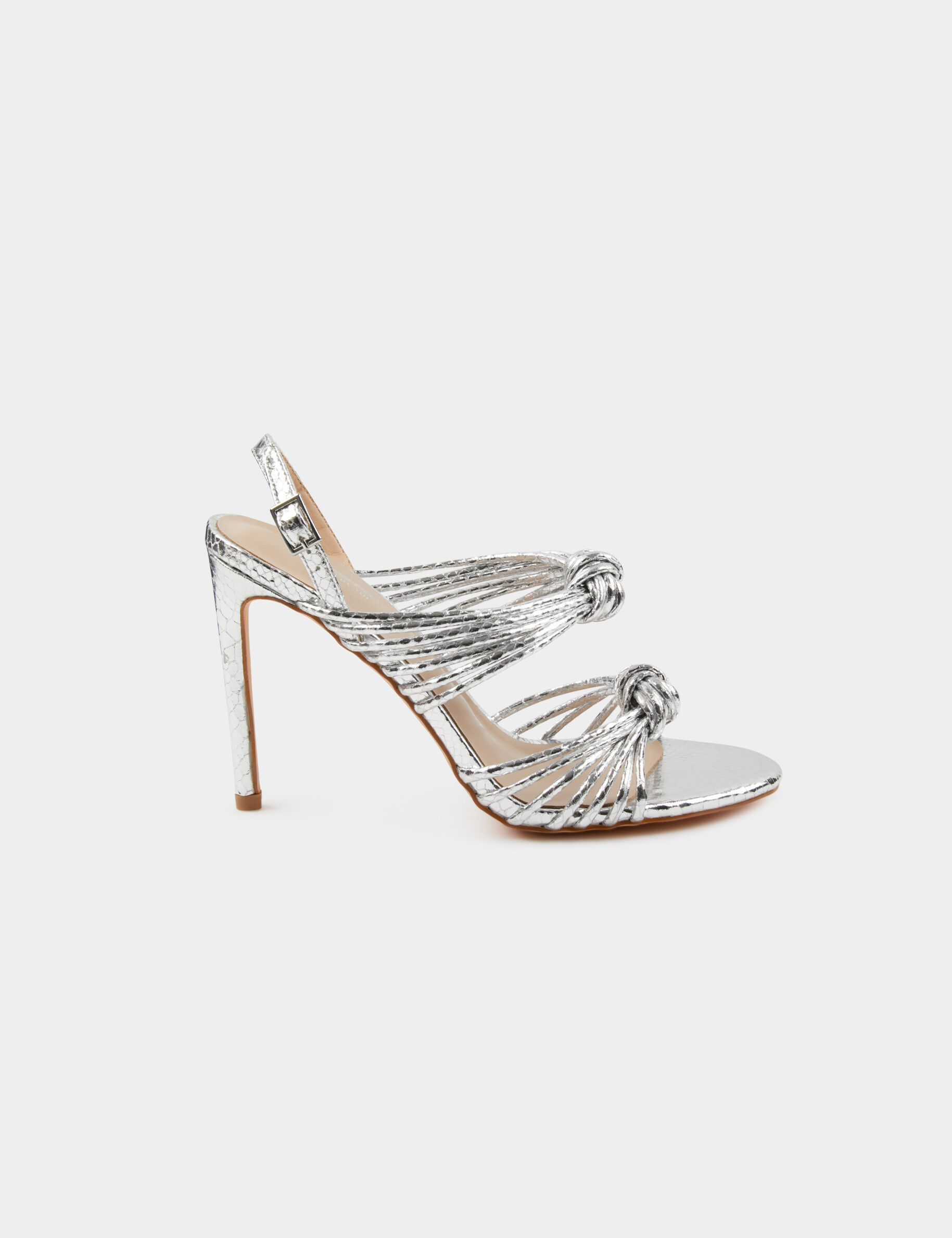 Sandales à talons avec brides nouées argente femme - argente