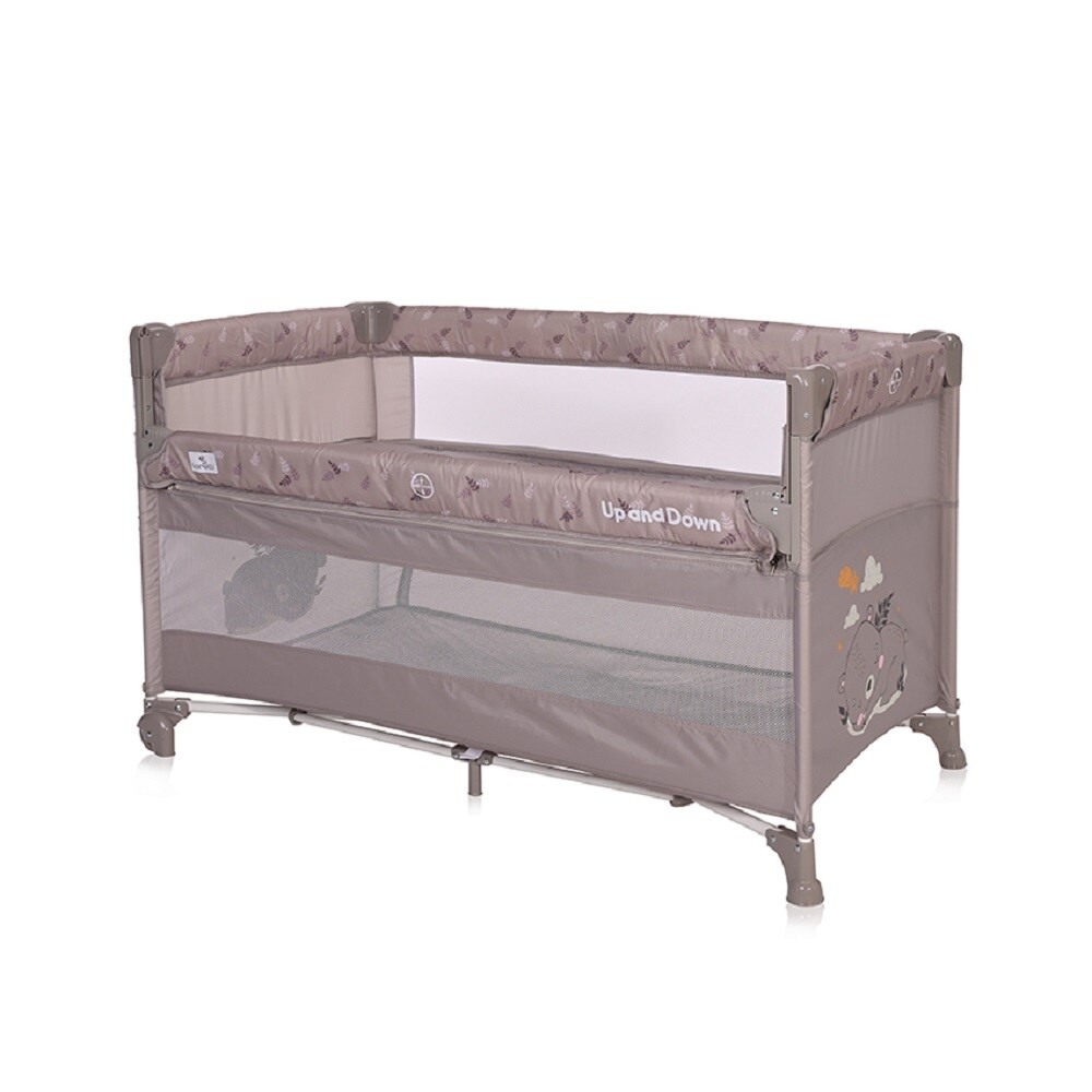 Lorelli Baby Reisebett Up´n Down, Öffnung, 2 Ebenen, Tragetasche, mit Rädern hellbraun
