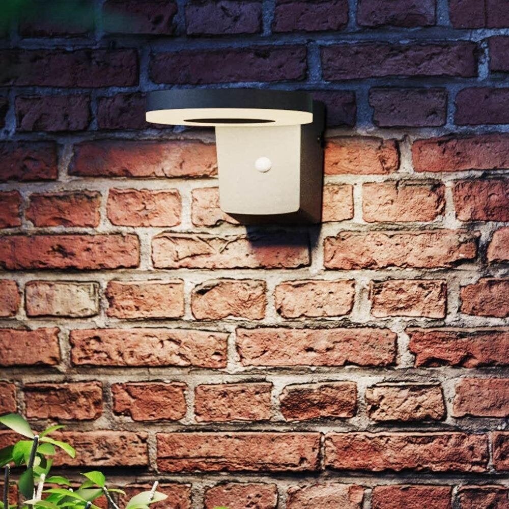LED Solar Wandlamp Zonal in Zwart en Wit 1,3W 250lm IP44 met Bewegingsmelder en Schemersensor, Rond