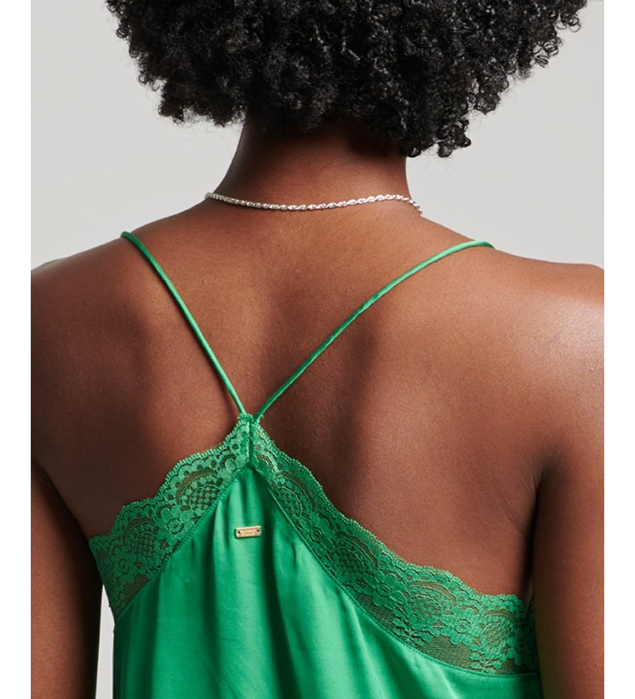 Vestido curto de cetim verde com alças finas da Superdry