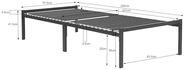 INOSIGN Metallbett »LIST Bett Bettgestell Bettrahmen Einzelbett Doppelbett« Stahlbett schwarz in TOP Qualität und 4 Breiten,  Bett mit 26 Lattenroste zum Schutz der Matratze Bestseller