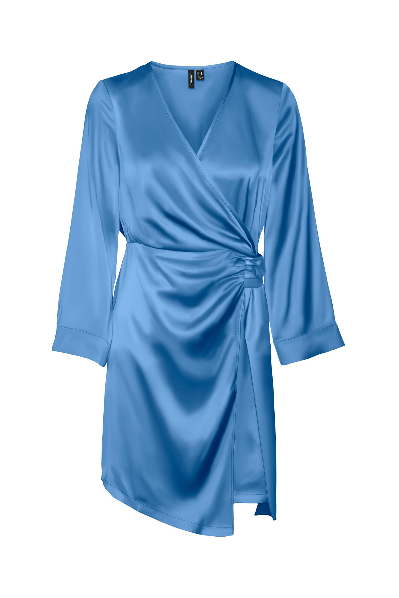 Vestido curto envelope de cetim - Azul escuro