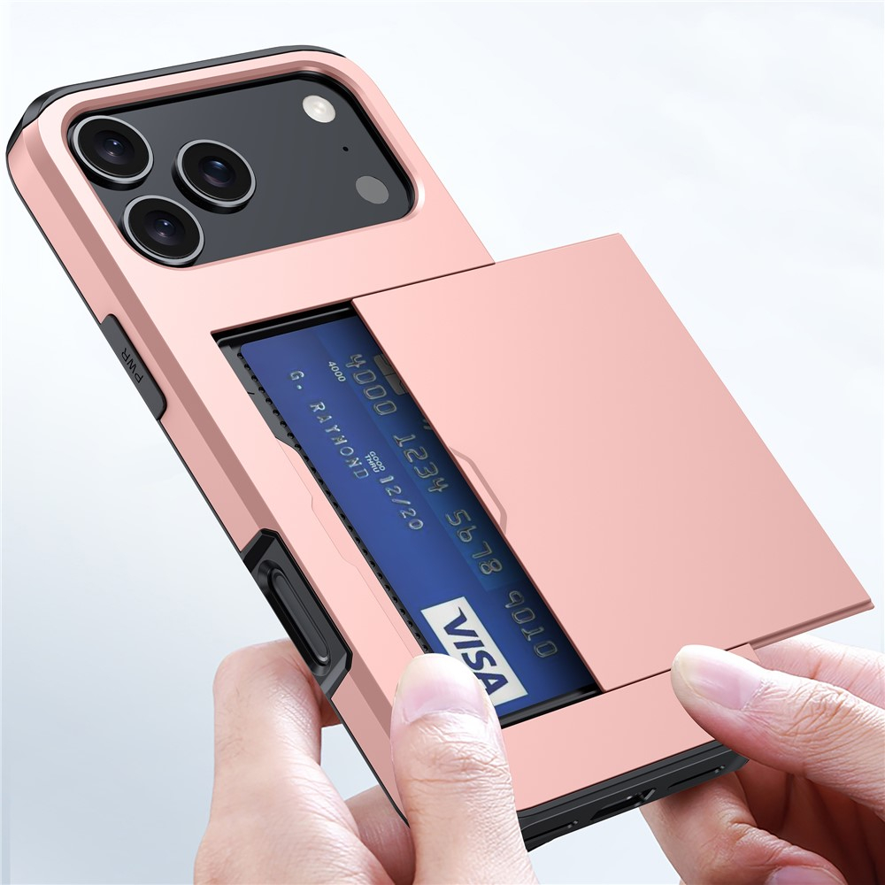 iPhone 17 Pro Hybrid Hardcase Hülle mit integriertem Karten Portemonnaie (aufschiebbar) - Schwarz