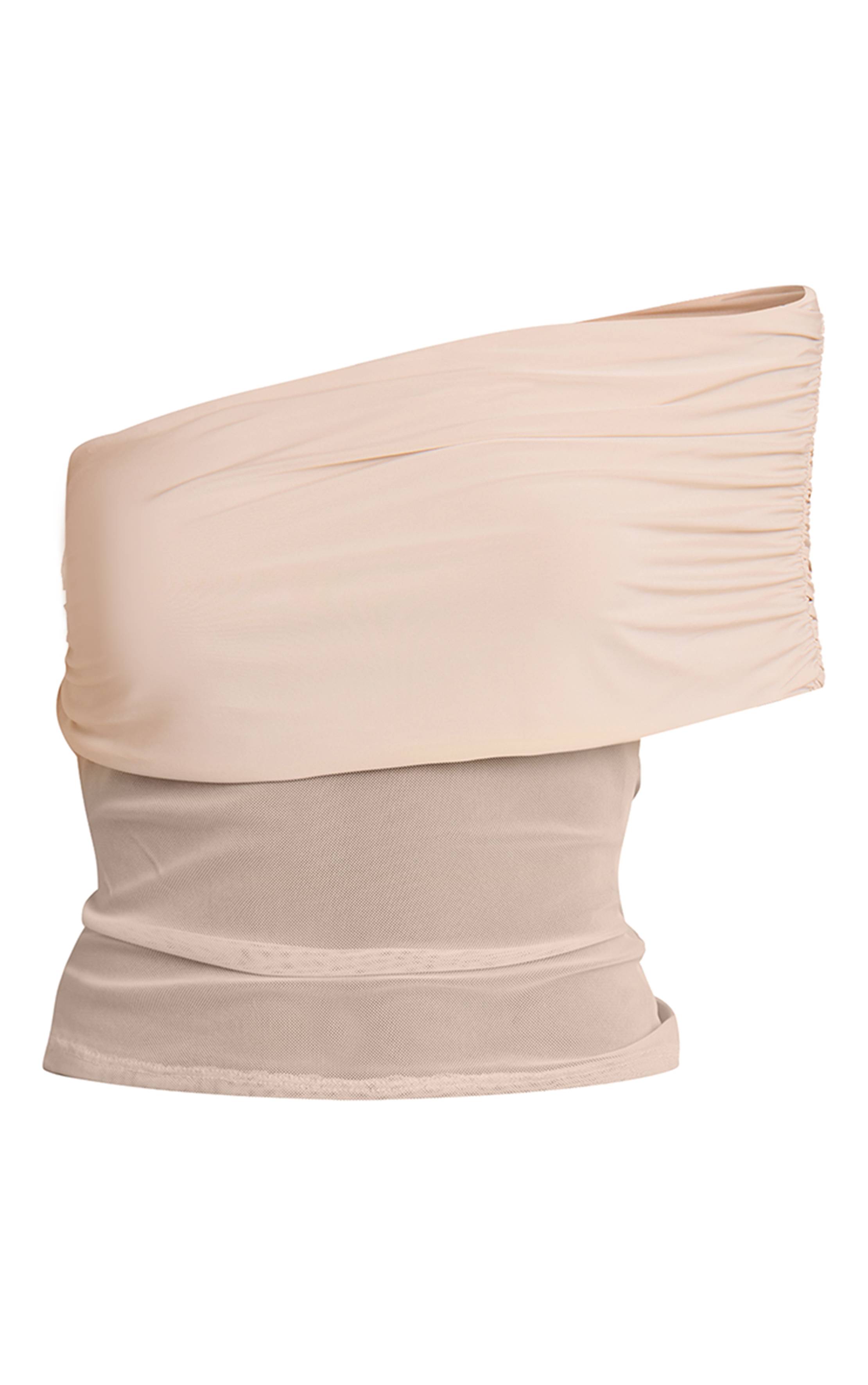 Crème Haut Long Asymétrique À Détail De Panneau En Mesh