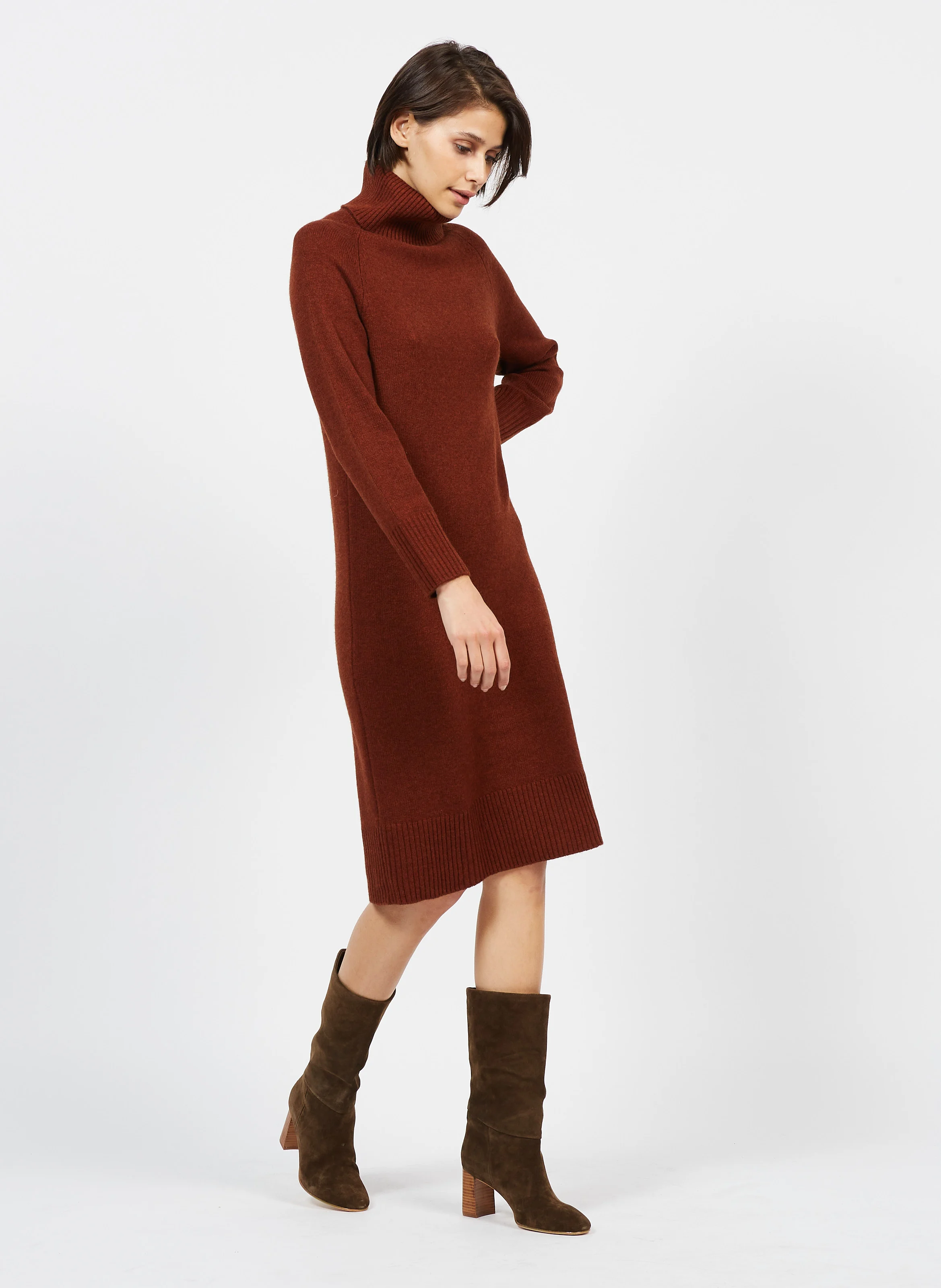 ALBI BIS - Bottes à talon en cuir velours | Kaki