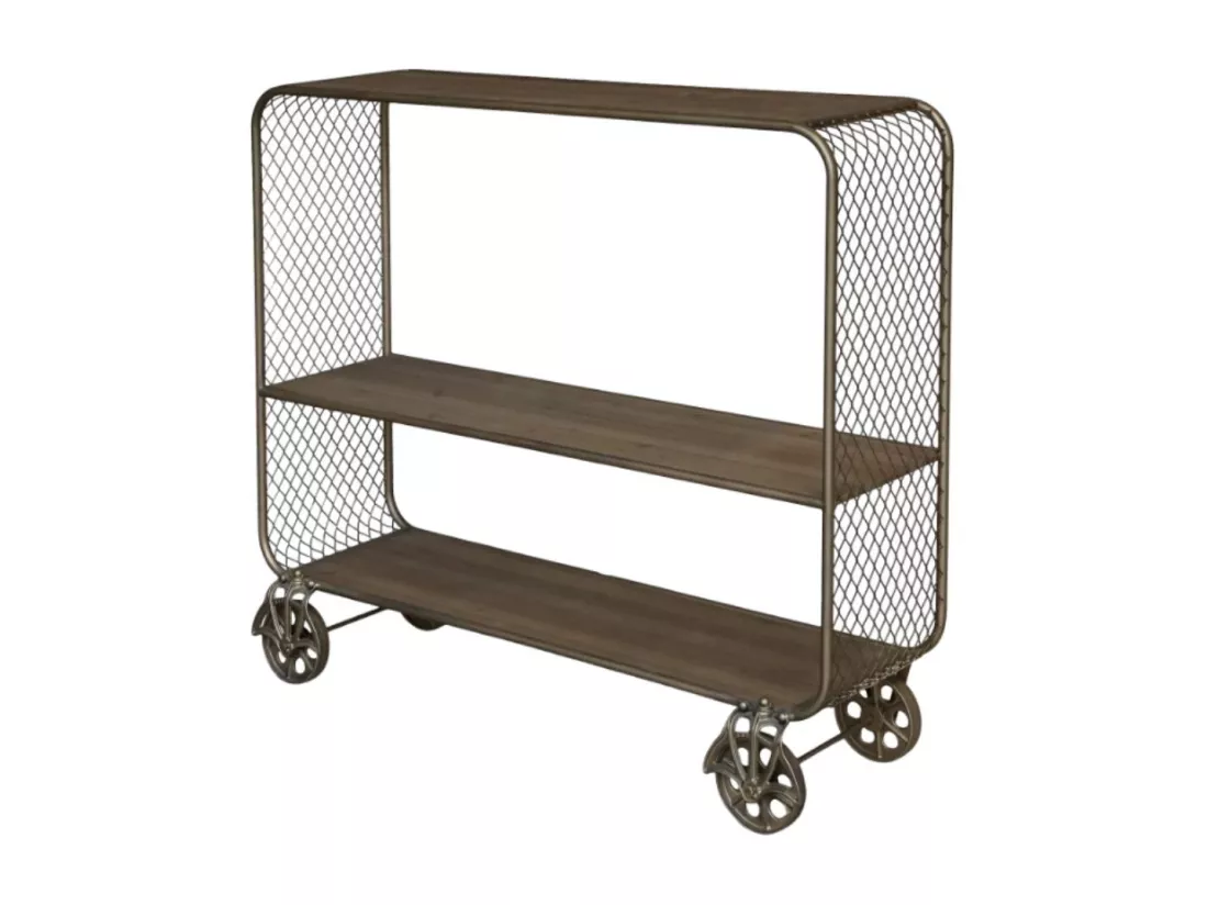 Wagon chariot desserte en métal laiton et bois marron 35 x 114 x 99 cm