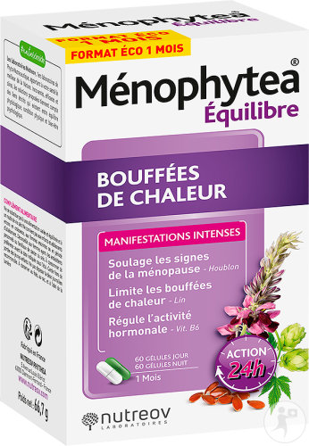 Nutreov Ménophytea Bouffées De Chaleur Équilibre Féminin 60 Gélules Jour + 60 Gélules Nuit