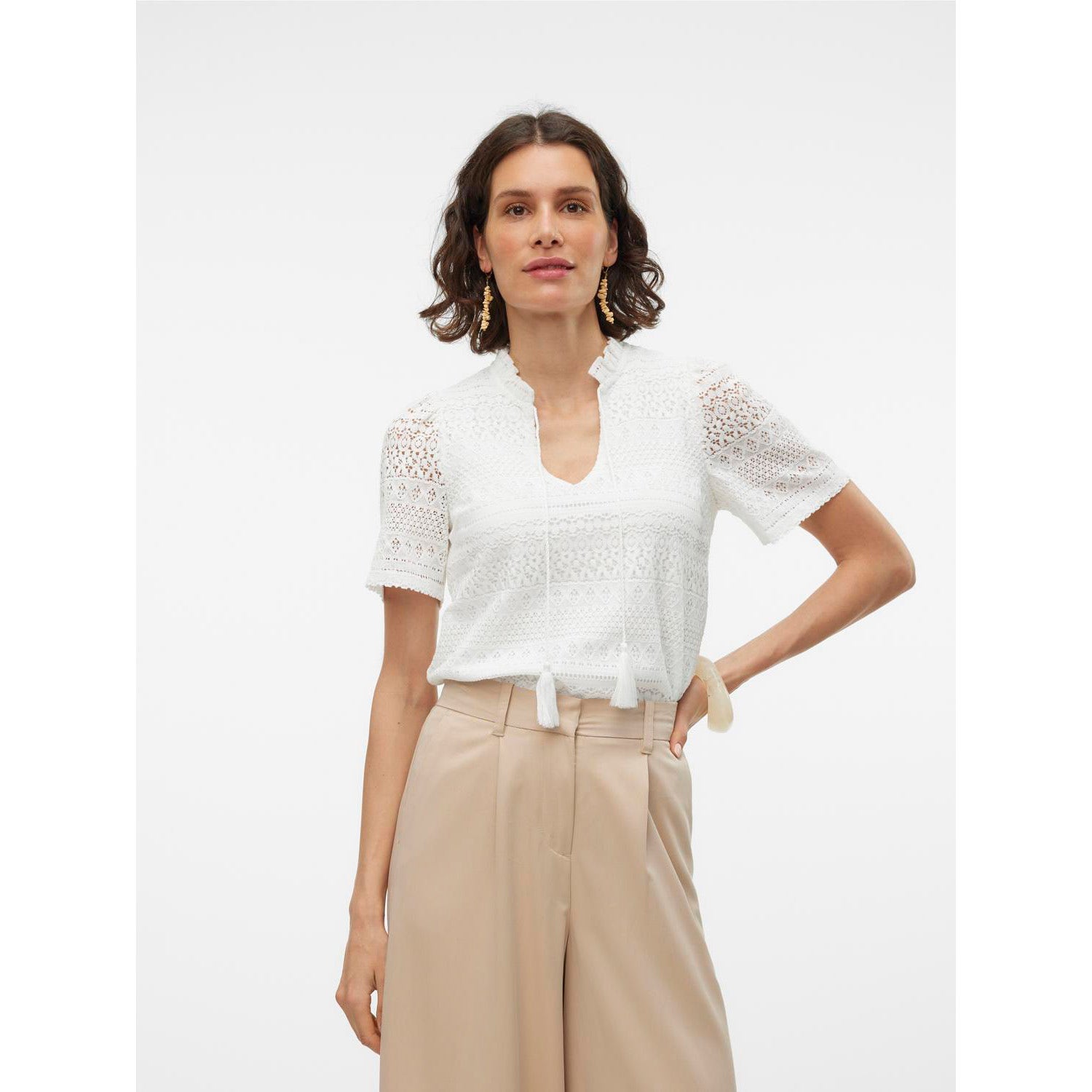Vero Moda  Honey Lace Short Sleeve Tassel Top