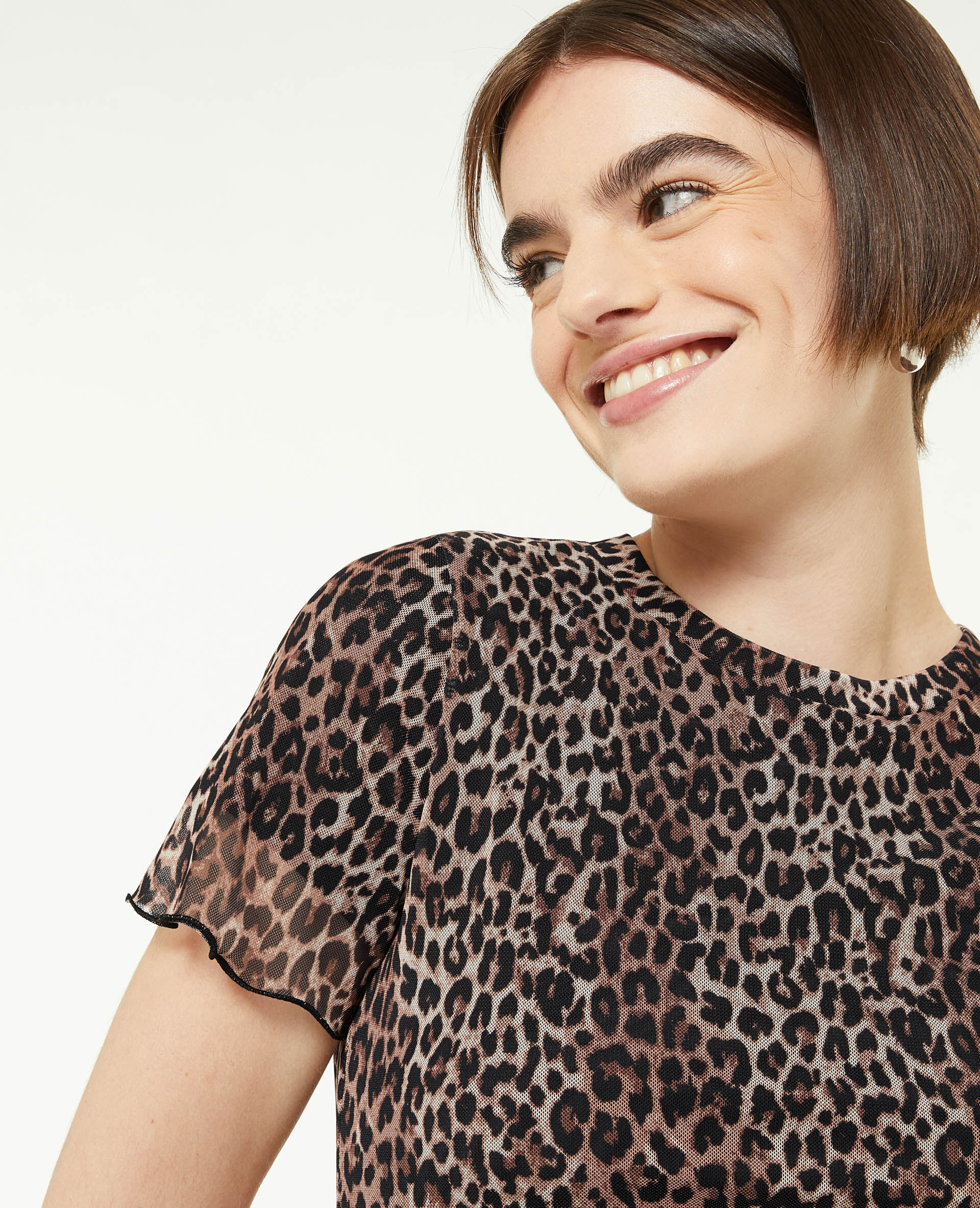 Top court en tulle motif léopard - Beige