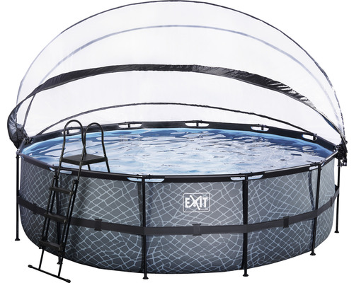 EXIT StonePool ronde opzetzwembadset, Ø 488x122 cm, inclusief zandfiltersysteem, afdekking & ladder, steenlook