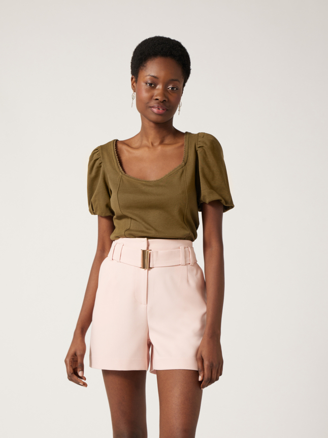Top col carré dentelle