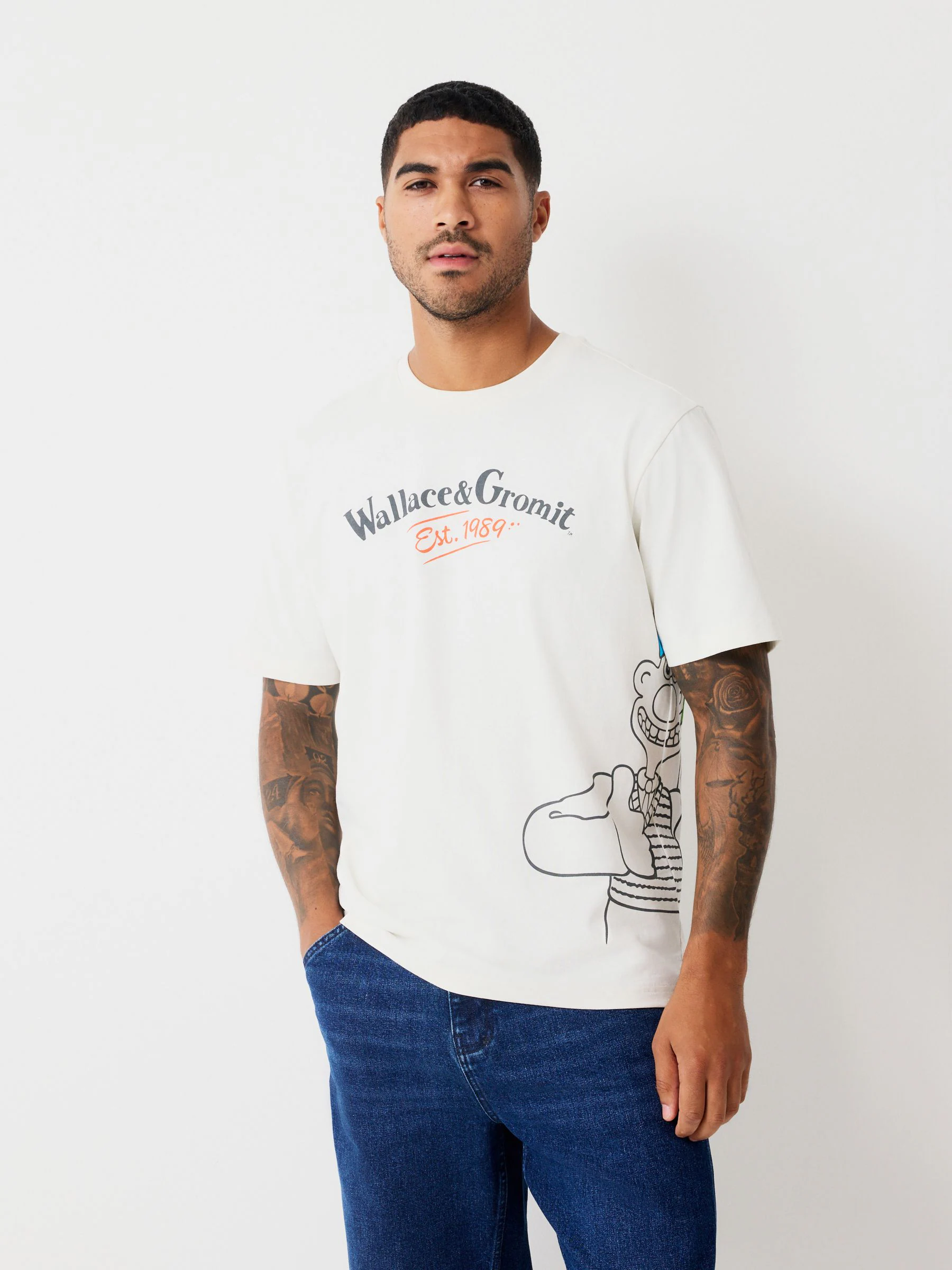 Crème Wit Wallace en Gromit - Normale Pasvorm - Kerstmis T-shirt met grafische print
