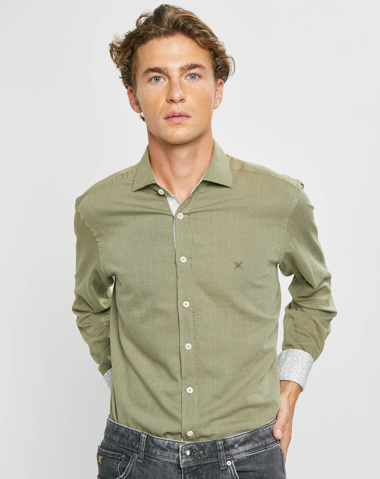 Hackett London Chemise Slim fit Trim Twil Sport kaki