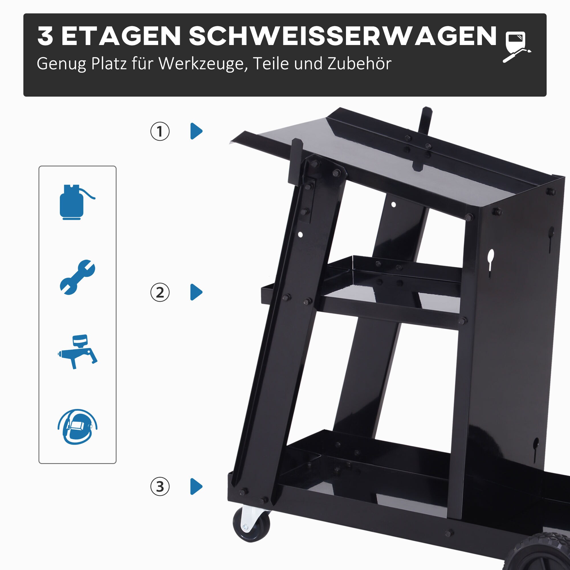 DURHAND Schweißwagen mit Sicherheitskette schwarz 71L x 39B x 70Hcm