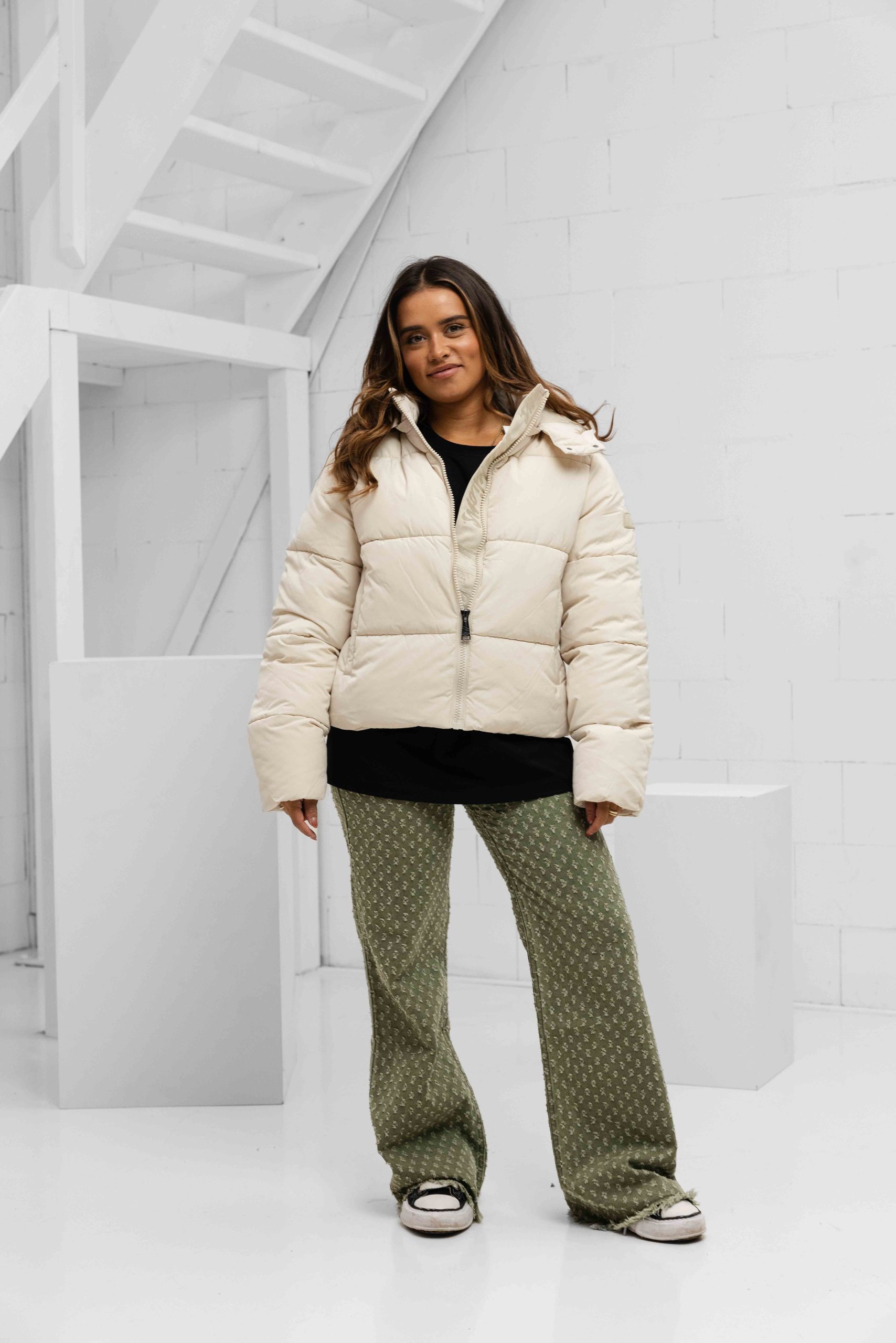 Malelions Signature Puffer Winterjas Dames Gebroken Wit
