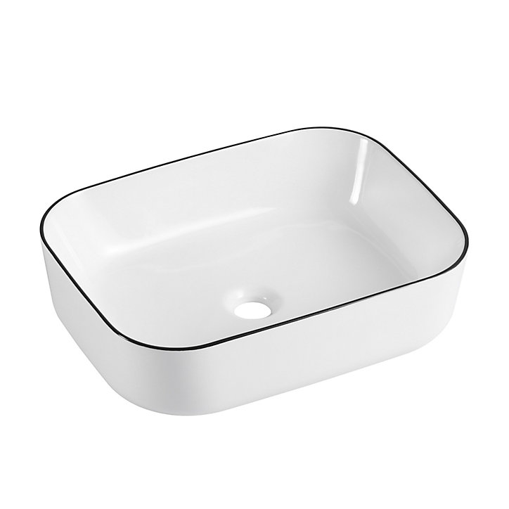 Vasque à poser rectangulaire céramique blanc et noir Kala