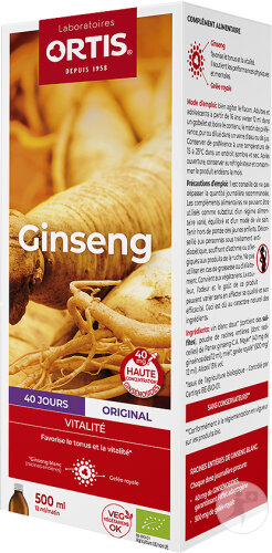Ortis Ginseng Bio Avec Alcool Vitalité Programme 40 Jours Flacon 500ml