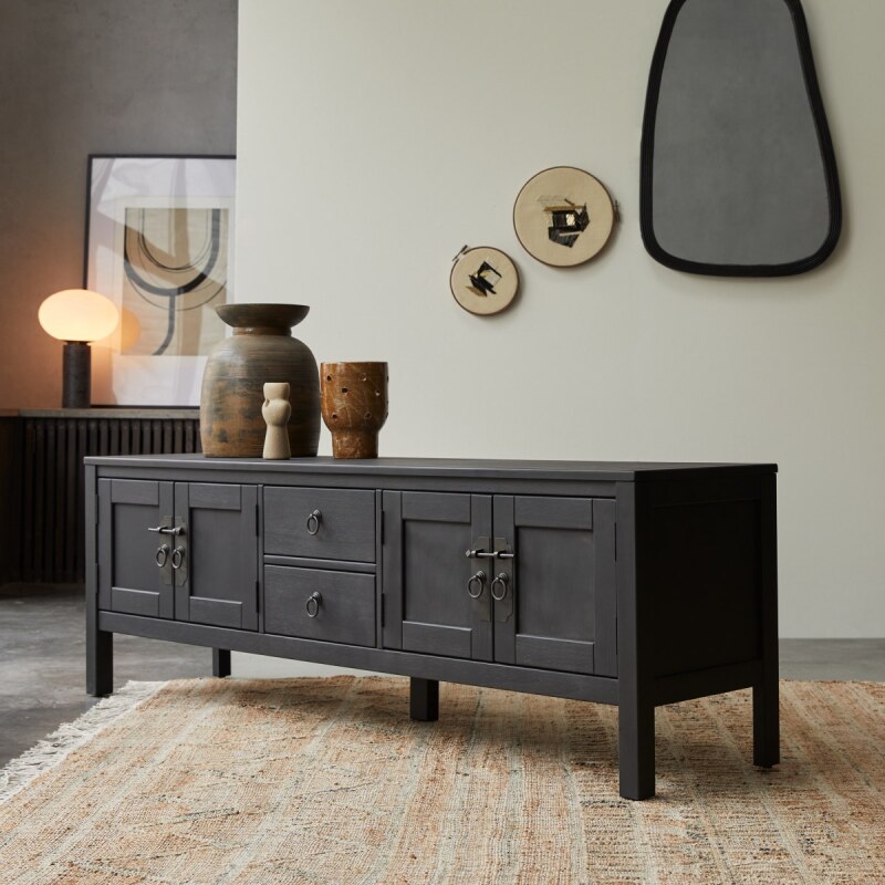 Meuble TV Thaki Black en pin massif L 170 cm