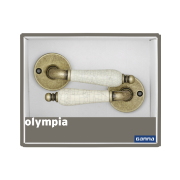 Gamma deurkruk set Olympia rond rozet messing antiek