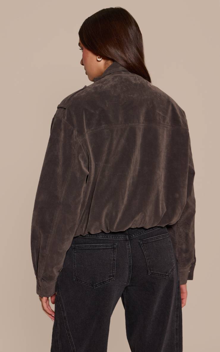 Gris Foncé Blouson Aviateur En Synthétique Avec Col Montant Et Détails De Poches