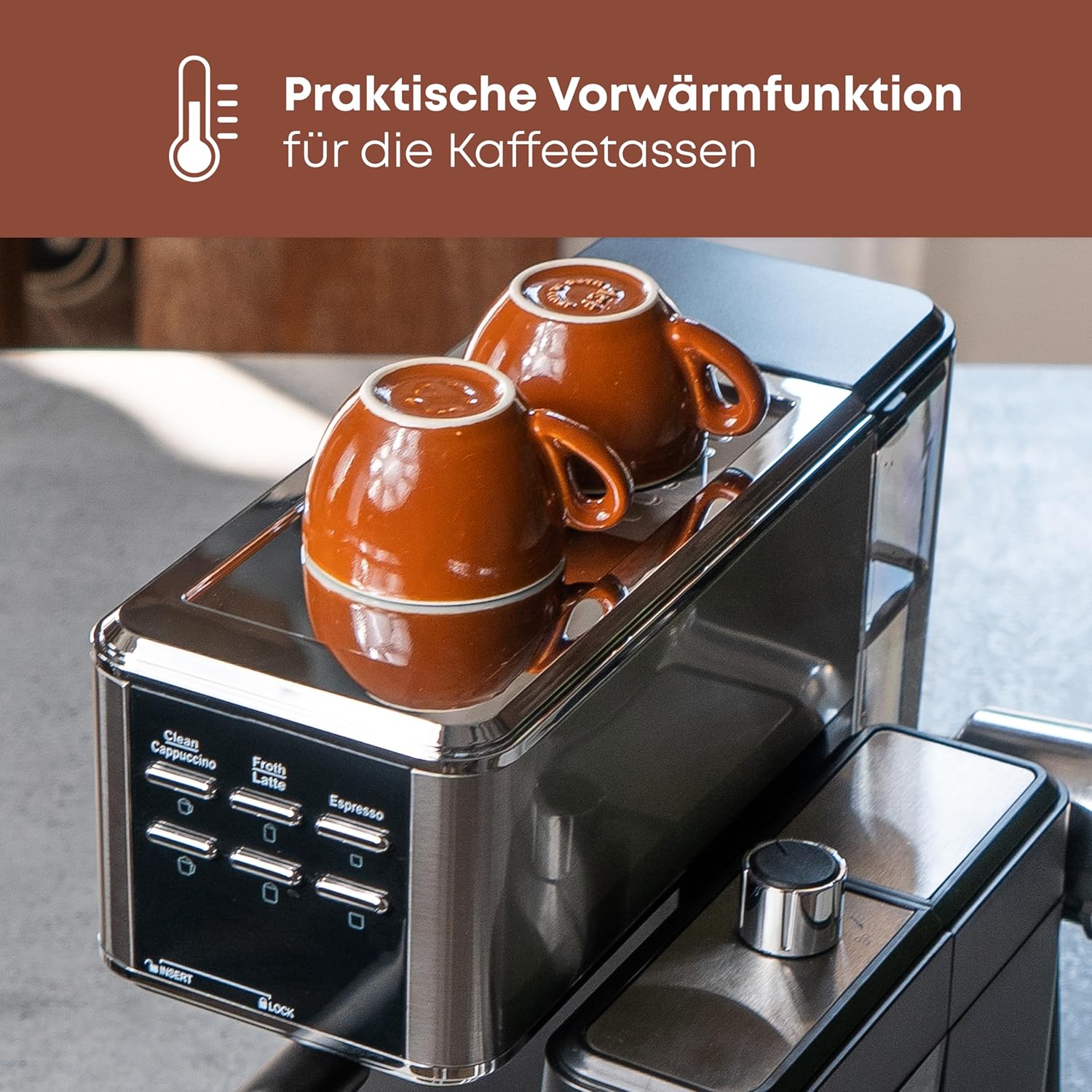 ProfiCook® Espressomaschine 2in1 | für Kaffeepulver und Nespresso kompatible Kapseln | Siebträgermaschine | 20 bar | Milchsystem für Milchkaffee und Cappuccino | Siebträger für Espresso | PC-ES 1266