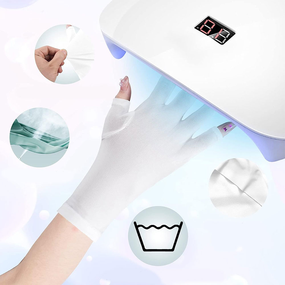 (1 Paar) Fingerlose UV Schutz Maniküre Handschuhe für UV Nagellampe - Weiss