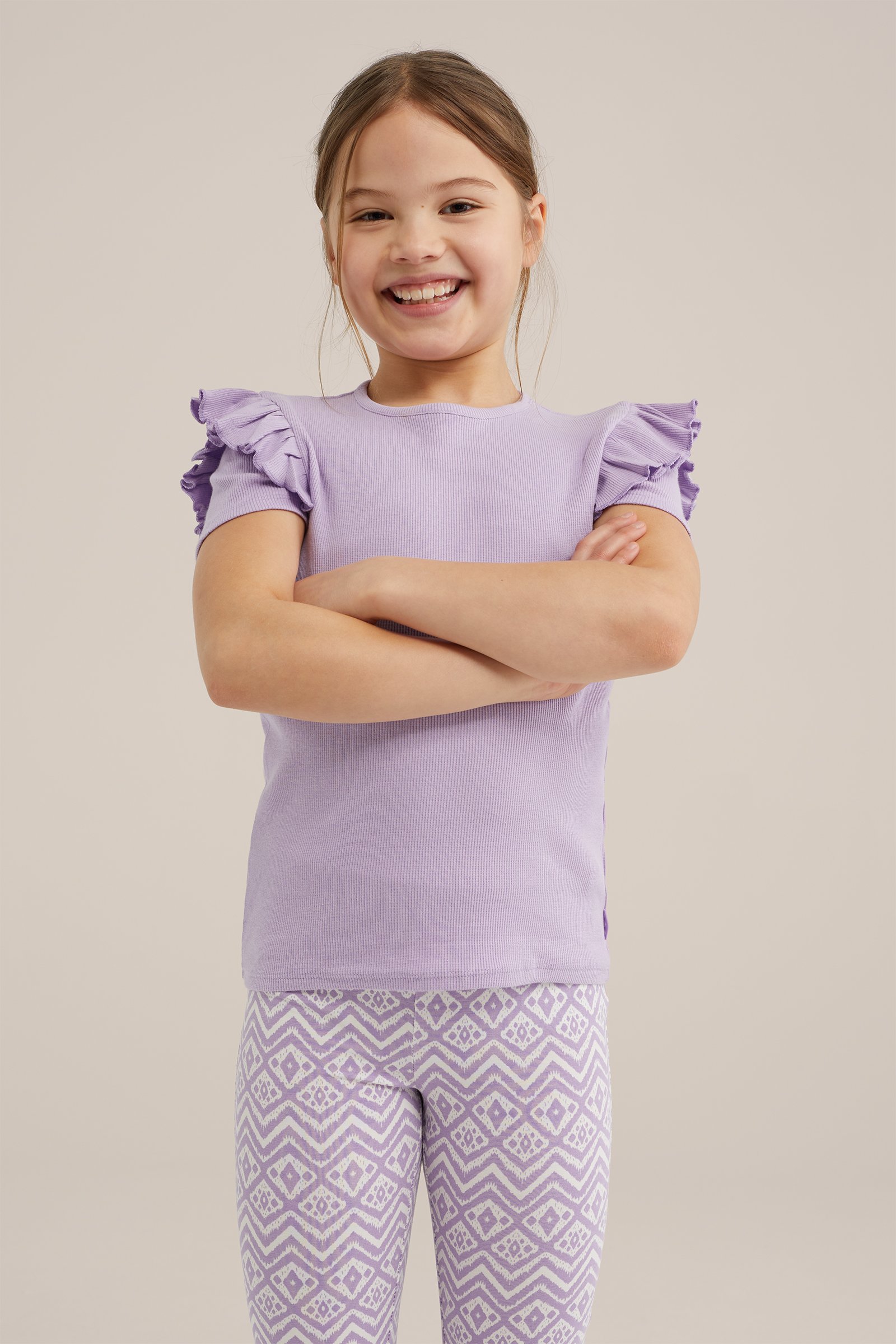 Meisjes T-shirt met ruches WE Fashion Lila