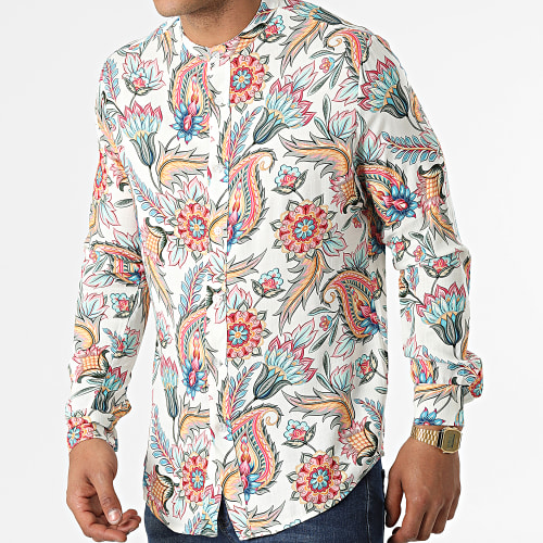 Chemise Manches Longues Col Mao Floral UY837 Beige