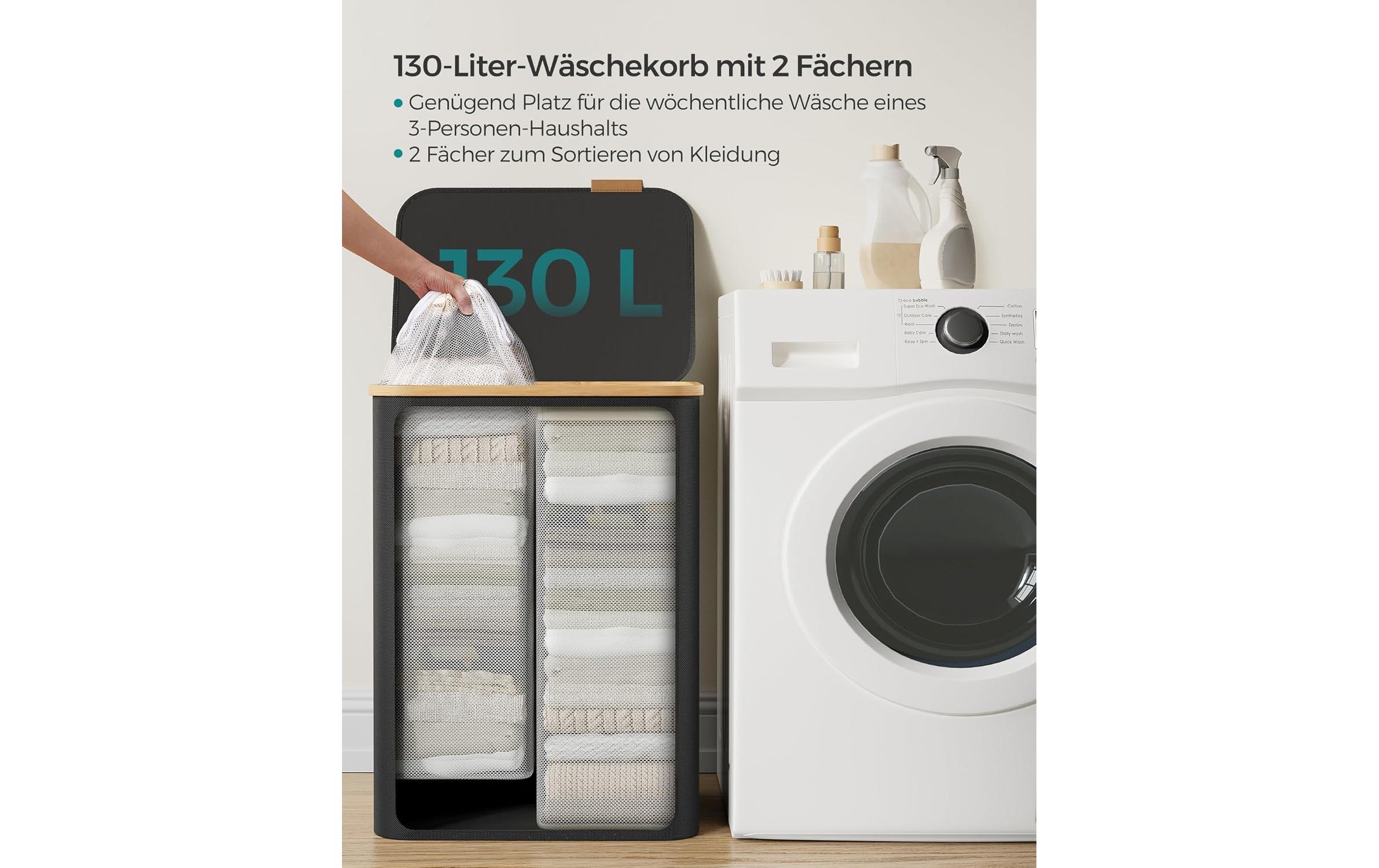 Wäschekörbe 65 l, SchwarzWäschesammler mit zwei Fächern