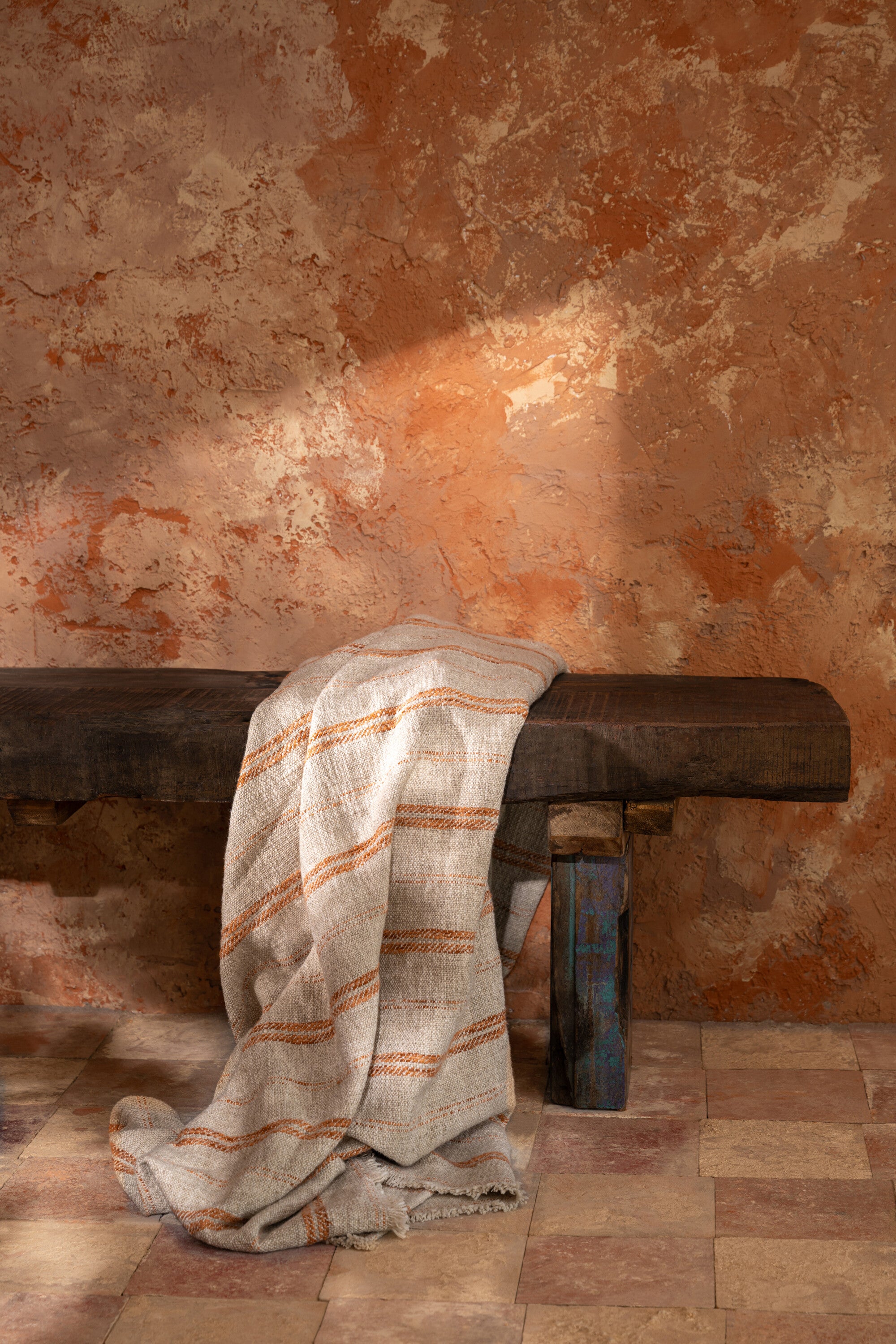 J-Line plaid Strepen - linnen|katoen - beige|roest