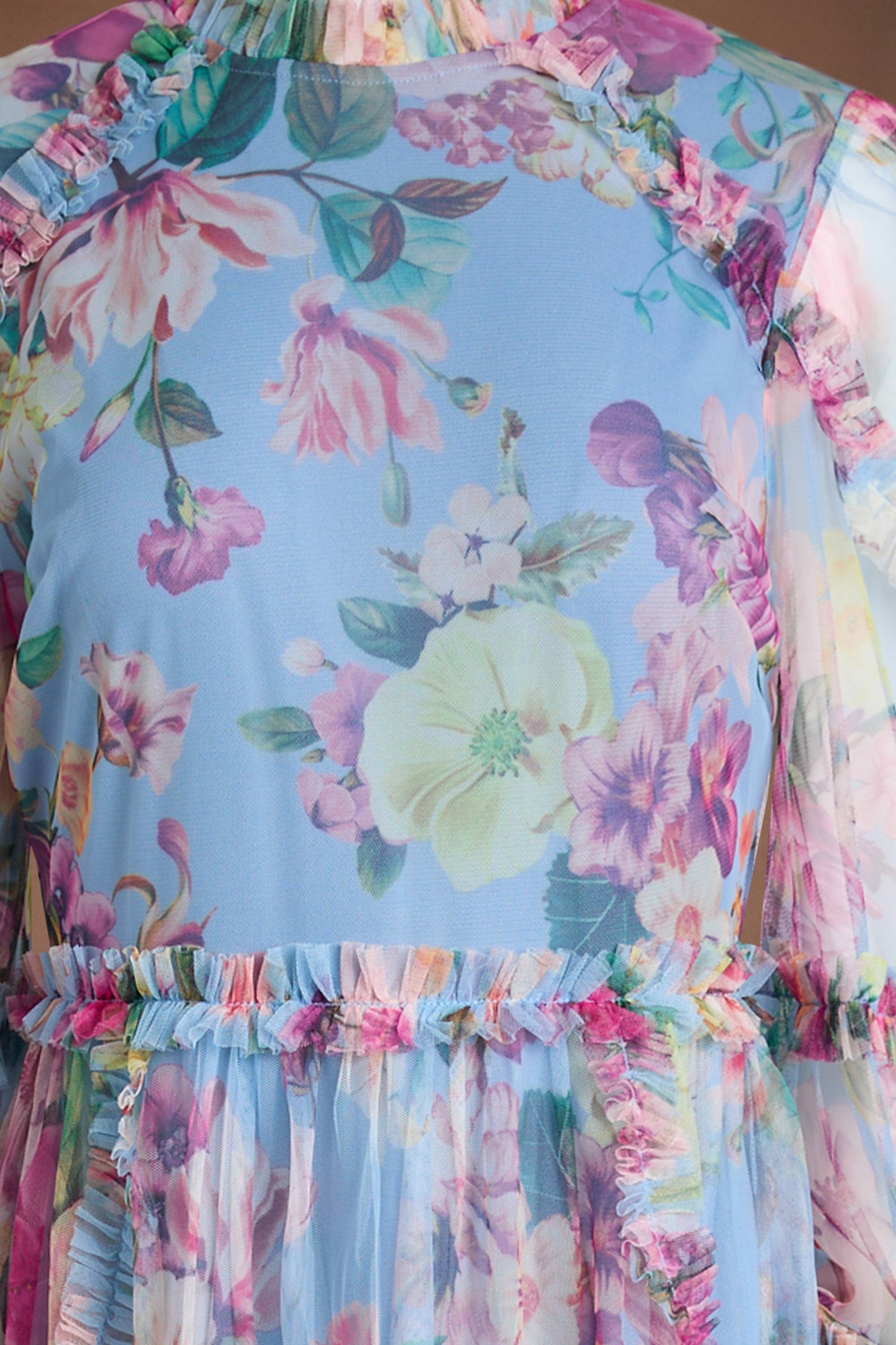 Coast Robe Longue En Mesh À Volants Étagés Imprimée