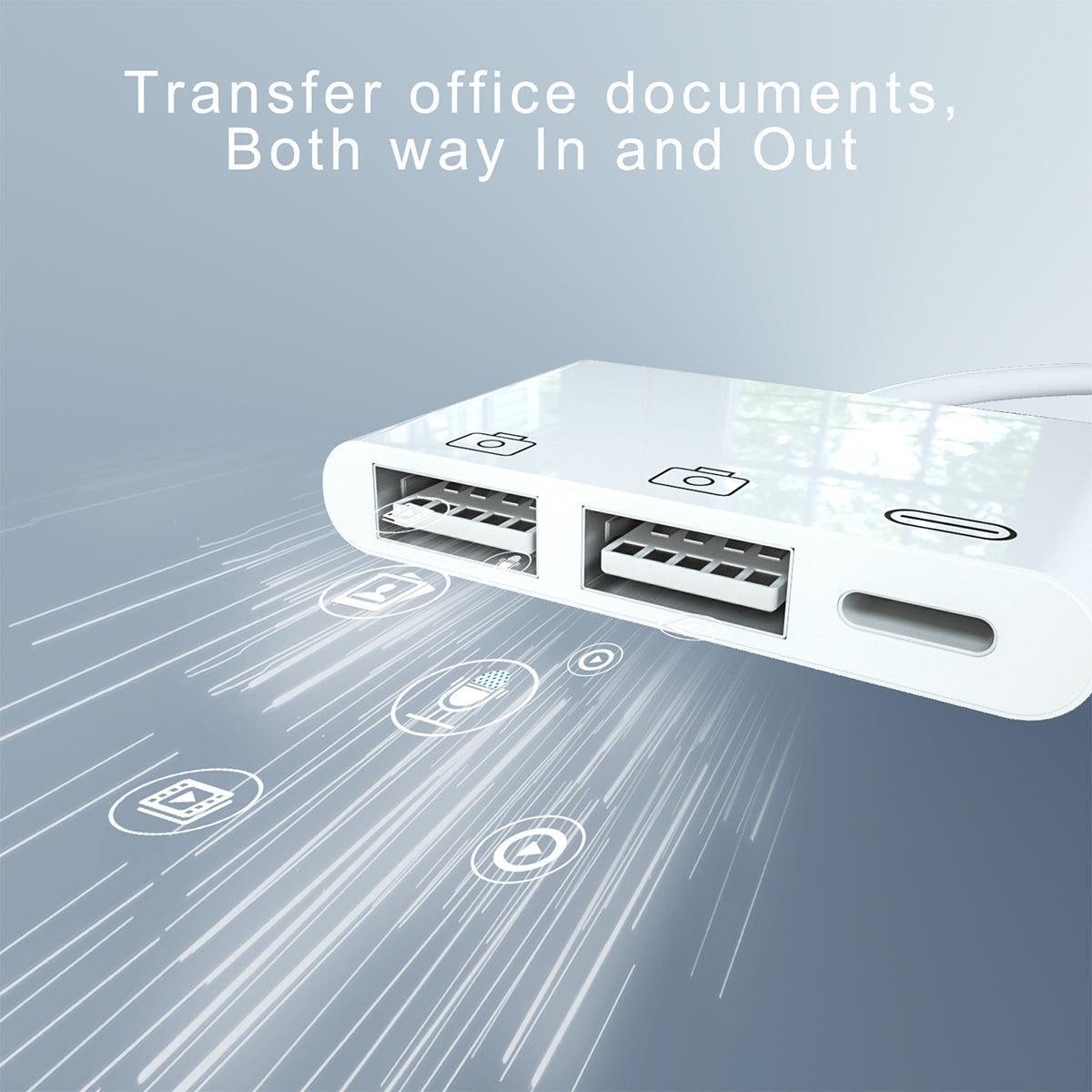 NÖRDIC Lightning Adapter 1 til 3 Ports 2xUSB A Port og 1x Lightning Port for lading