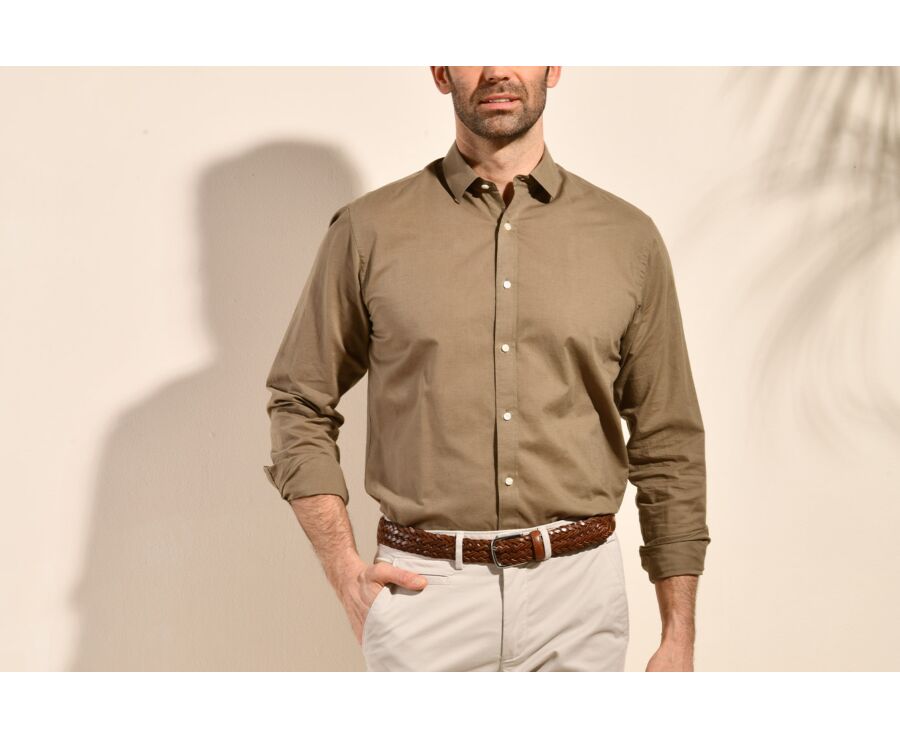 Chemise coton lin taupe unie - SILBERT