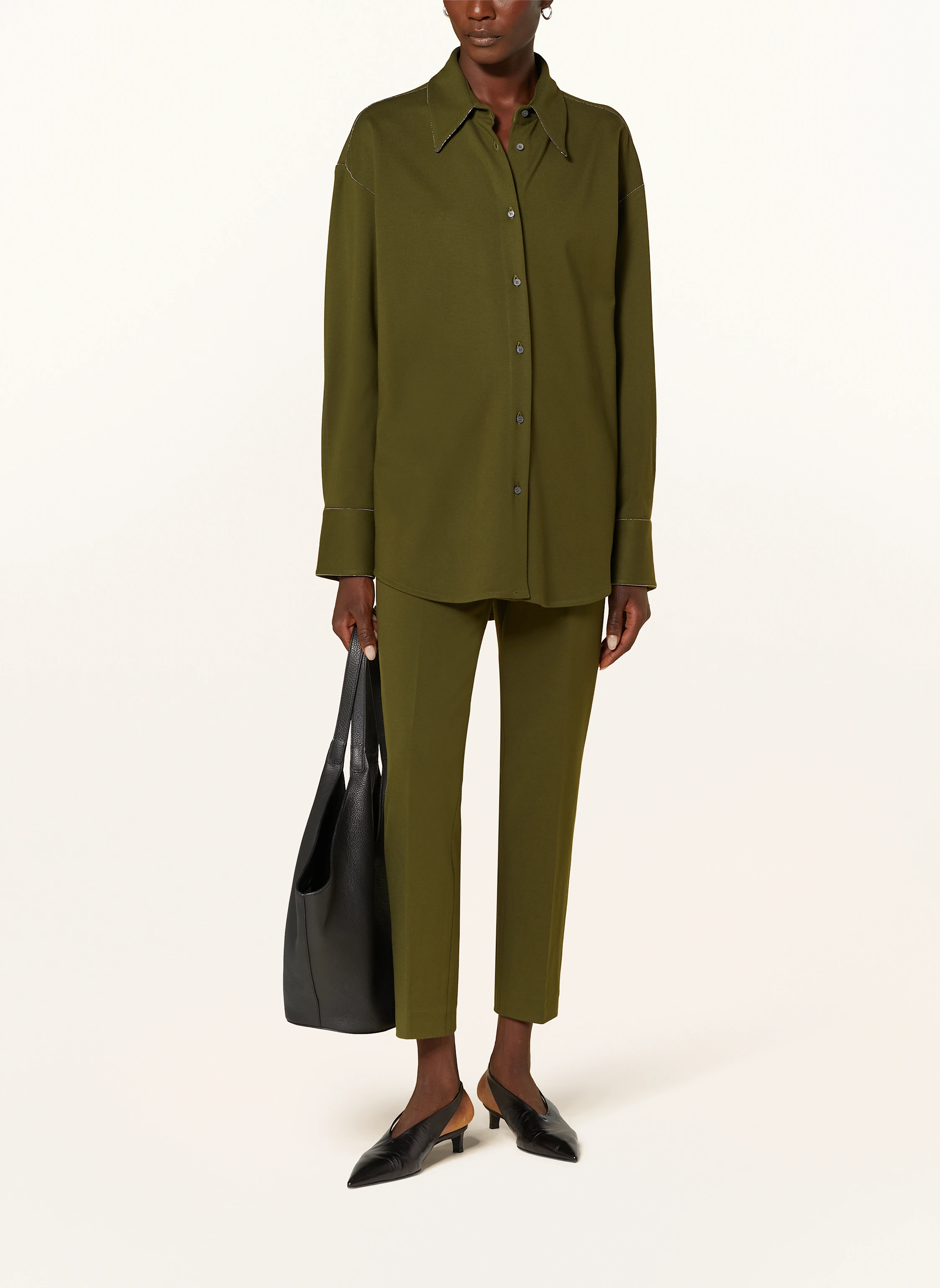 FABIANA FILIPPI Oversized-Hemdbluse aus Jersey mit Schmucksteinen