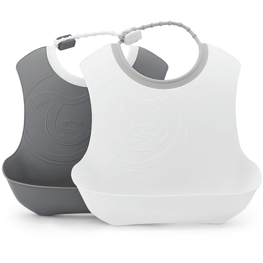 Lot de 2 bavoirs récupérateur Blanc et Gris pastel - Ecru