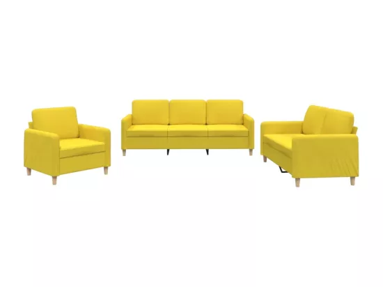 Ensemble de canapés 3 pièces avec coussins Jaune clair Tissu