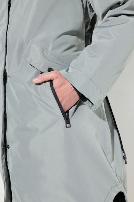 Lange Funktionsjacke, Kapuze, 2-Wege-Zipper