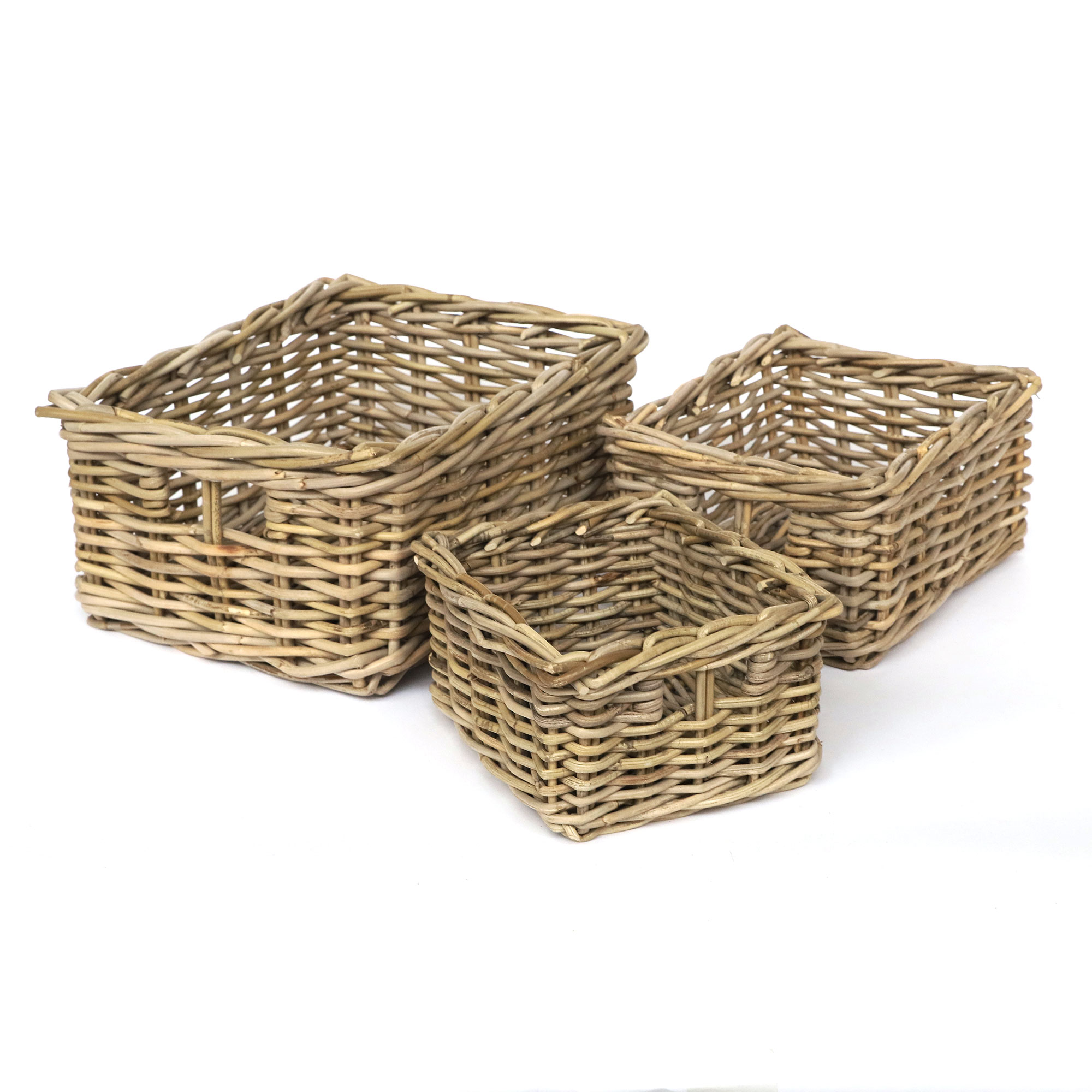 Rattankorb 3er-Set, natur, B 33 cm, L 37 cm, H 18 cm von fischer's lagerhaus