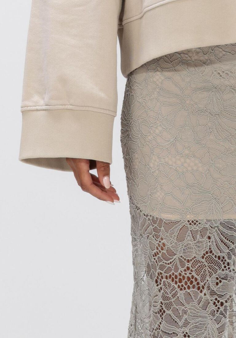 lichtgrijze rotate midirok flower mesh pencil skirt