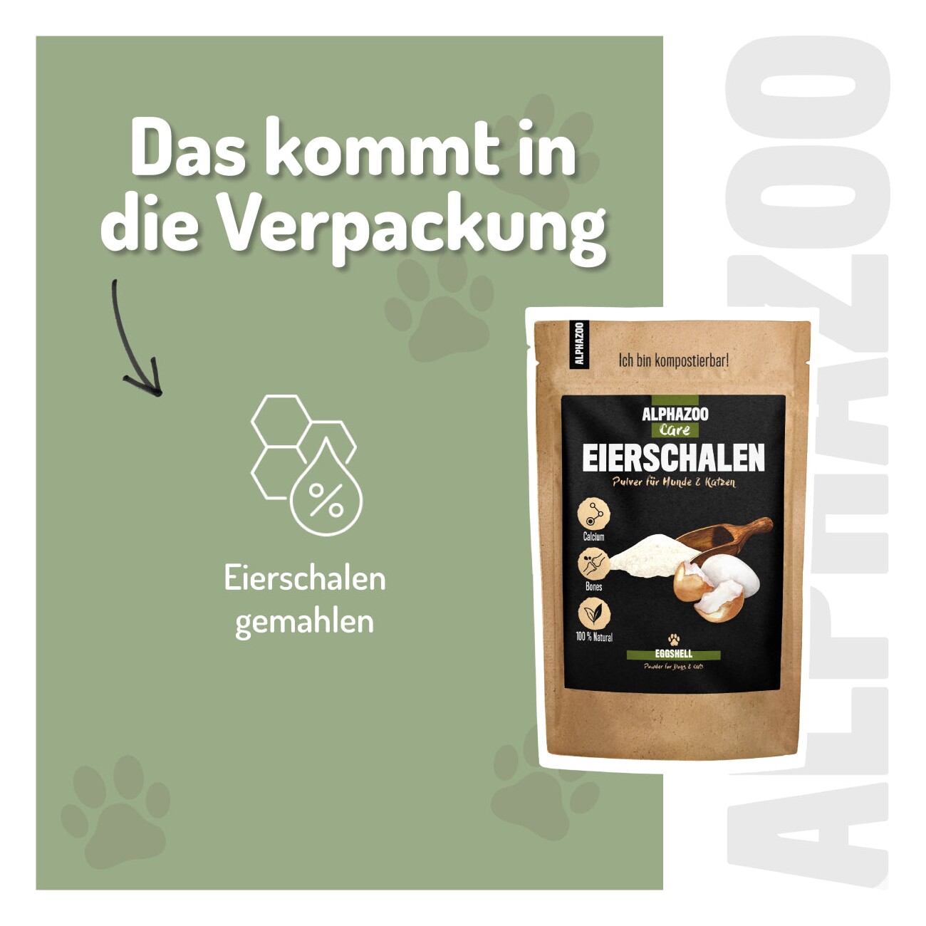 ALPHAZOO Eierschalen-Pulver für Hunde und Katzen 300 g