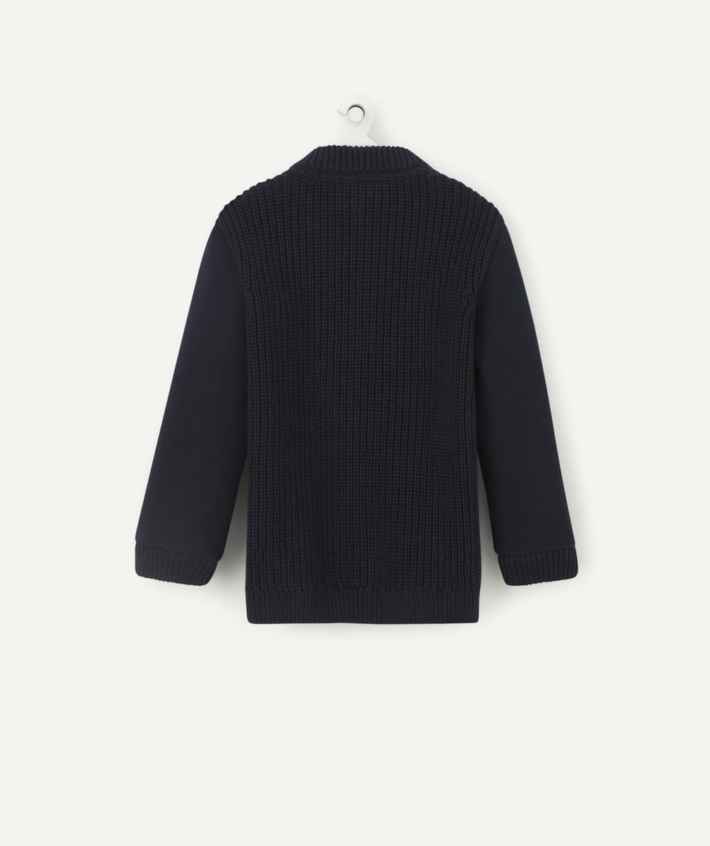 GILET EN TRICOT À ZIP BI MATIÈRE BLEU MARINE BÉBÉ GARÇON