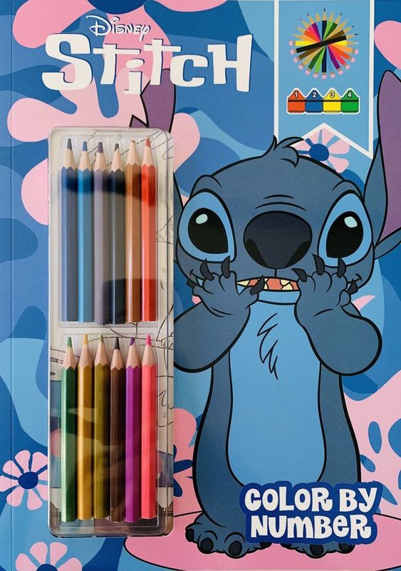 Disney - Stitch Kleuren op Nummer Kleurboek - 30 Kleurplaten - 12 Kleurpotloden