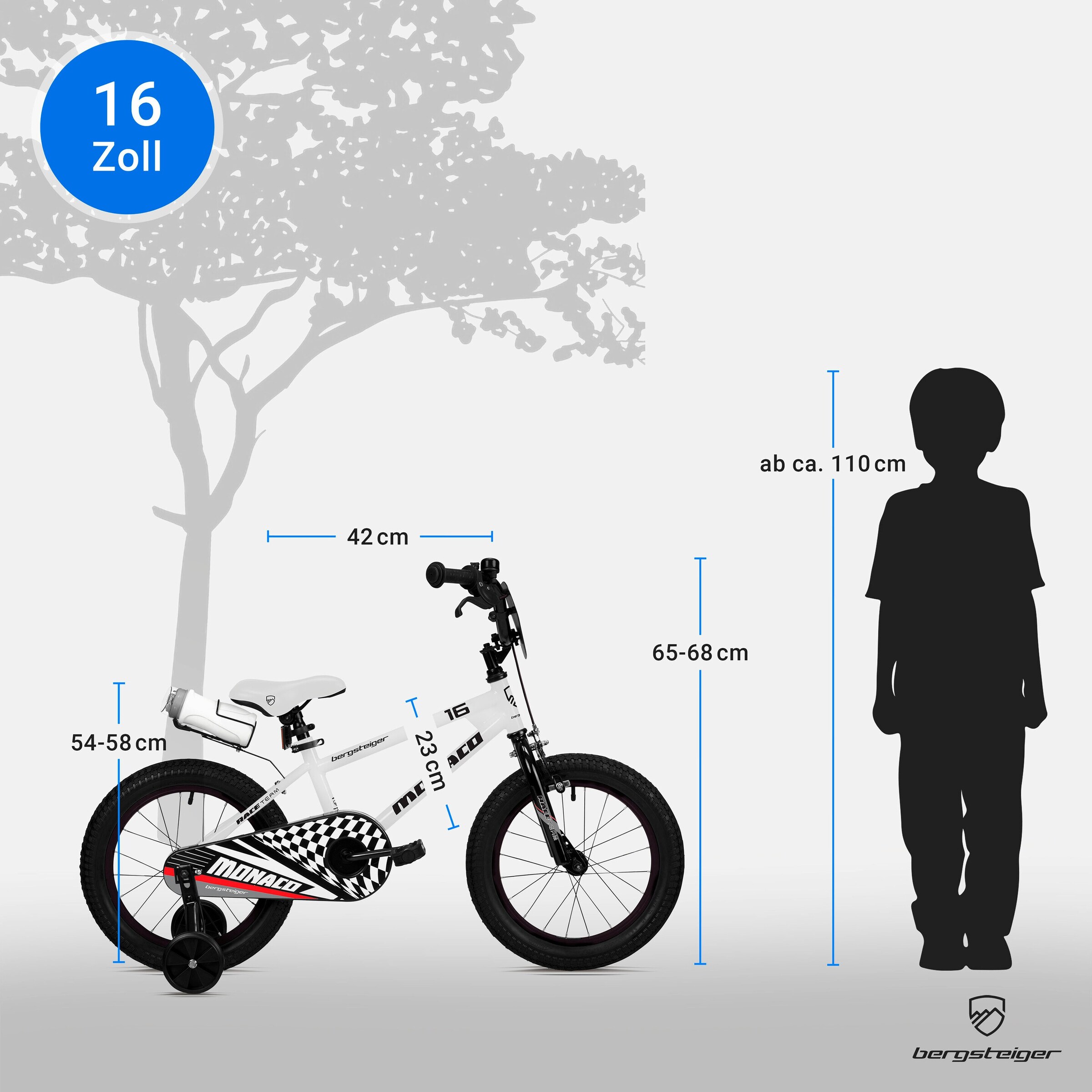 Bergsteiger Kinderfahrrad Monaco 20 Zoll | racing white