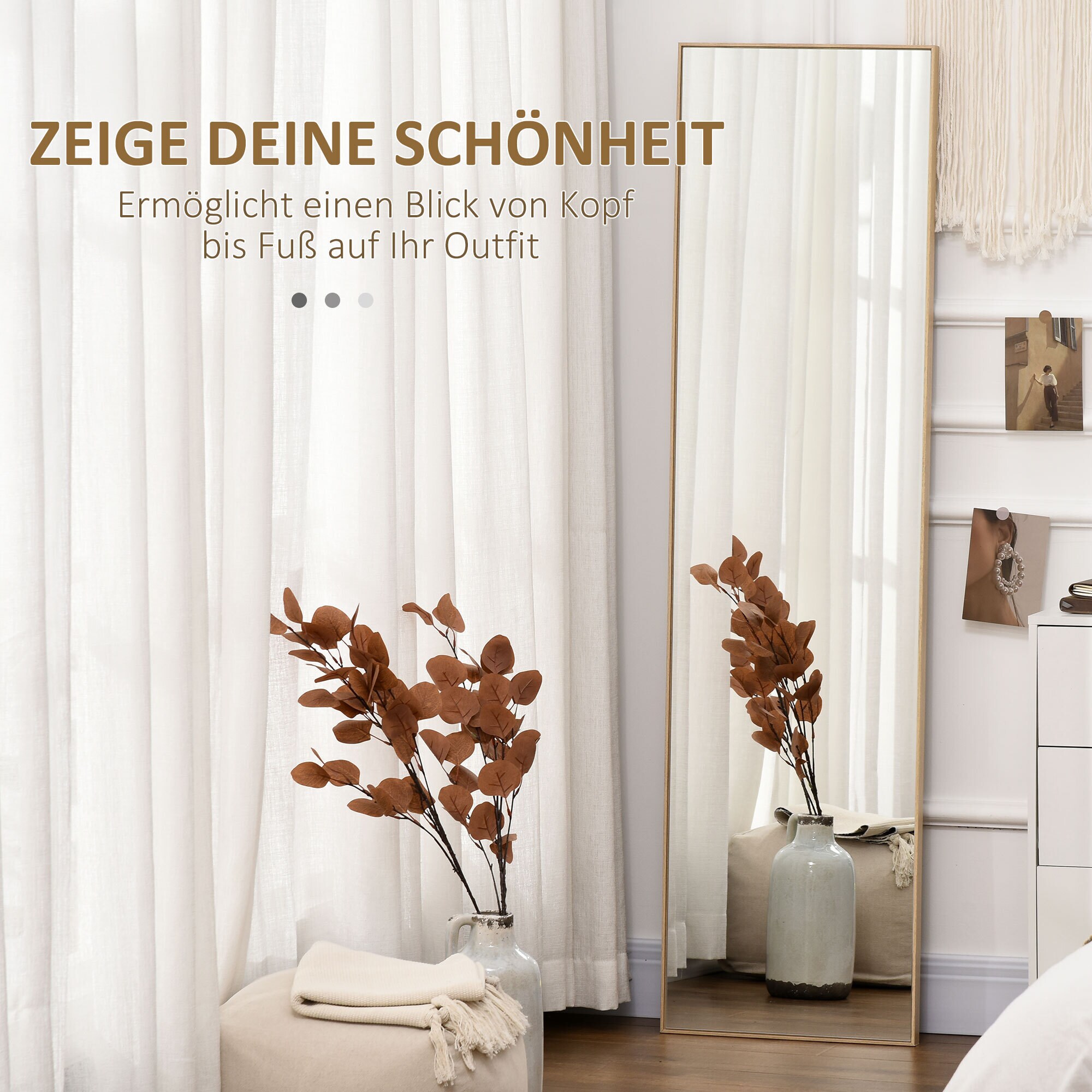 HOMCOM Ankleidespiegel mit Holzmaserung natur 40L x 35B x 147H cm