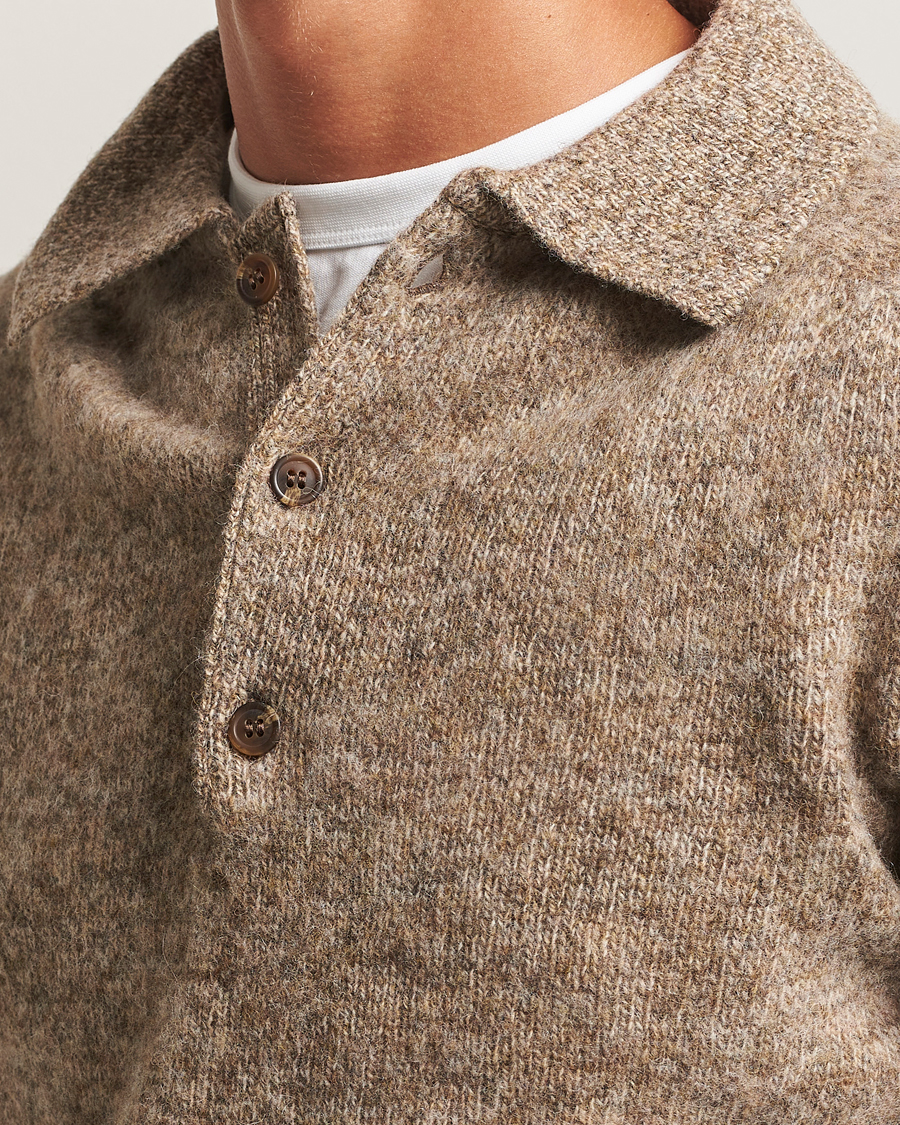 Harley Of Scotland Brushed Supersoft Lambswool Polo Pebble