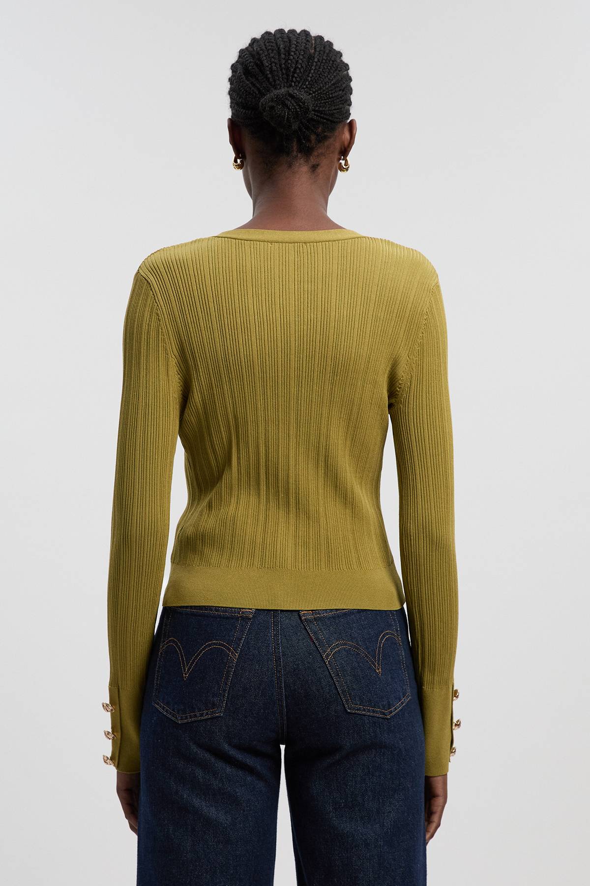 KarenMillen Cardigan en mélange de viscose à toucher sec, à côtes et garniture militaire