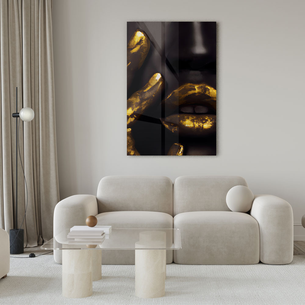 Walljar acrylglas schilderij - Golden Lips Acrylglas schilderij - 120 x 180 cm