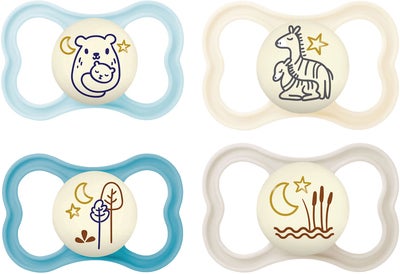 MAM Air Night Silikon Smokker 6-16m 4-Pack, Blå/Nøytral