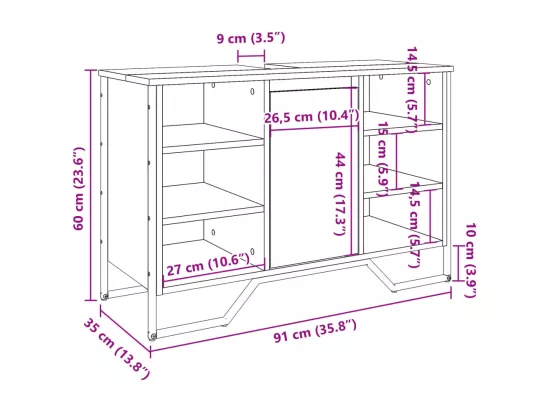 Armoire lavabo de salle de bain chêne marron 91x35x60 cm