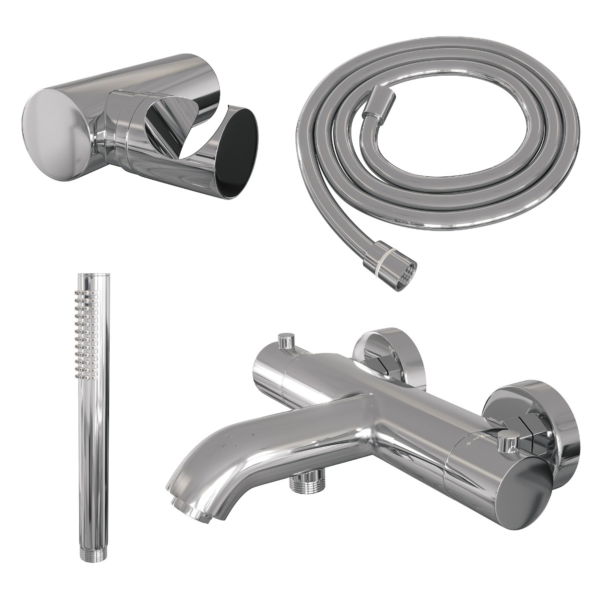 Brauer Chrome Edition thermostatische badkraan met wandhouder en staafhanddouche chroom